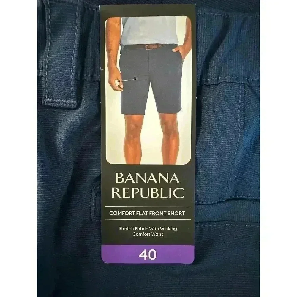 NWT Men's Banana Republic Lightweight Navy Blue Flat Front Shorts Size 40
